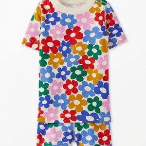 Hanna Andersson Multi Daisy Print Short John Pajama Set Girls size 12